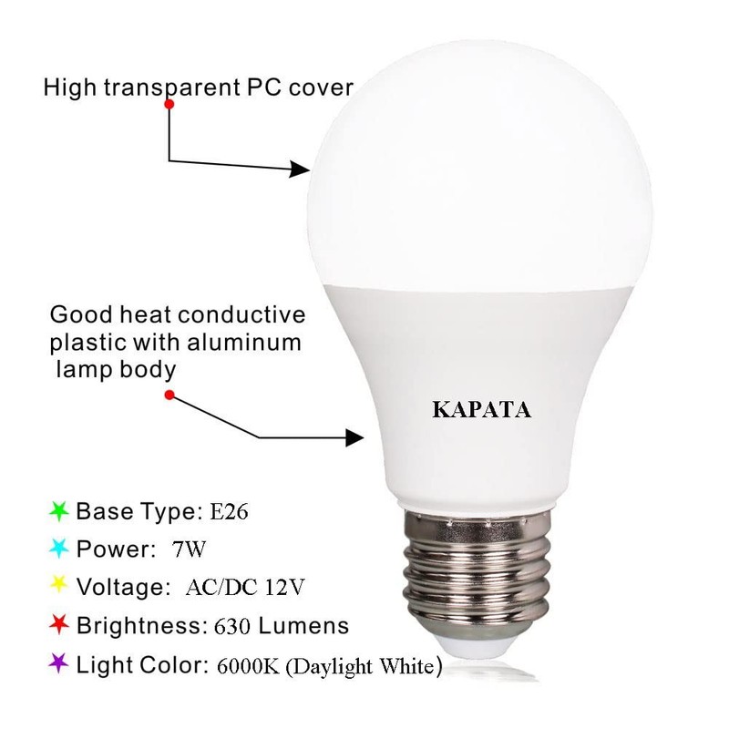 12V Light Bulb Daylight White 6000K E26 Edison Base Energy Saving 60W Equivalent gallery