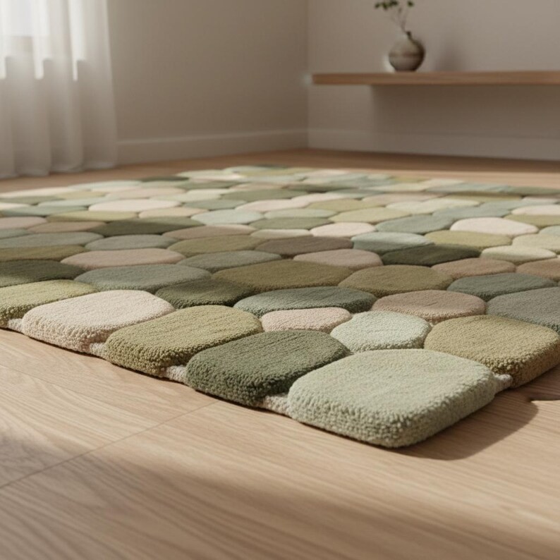 Pebble Tufted Area Rug Sage Green Decor gallery