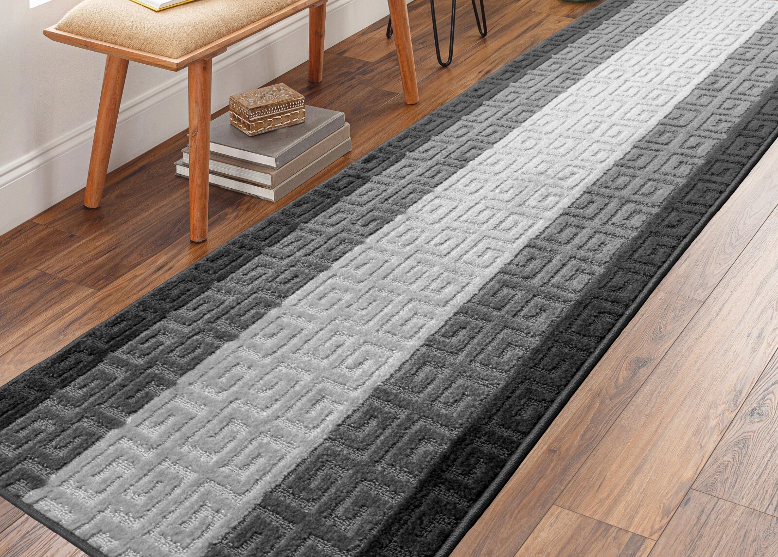 Non Slip, Hallway, Kitchen Runner Rug, Your Choice of Length, Anthracite & Grey gallery