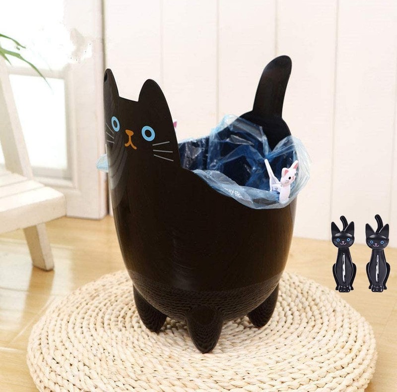 Cartoon Cat Shape ABS Table Bathroom Trash Can Storage Bucket with Cat Clips gallery