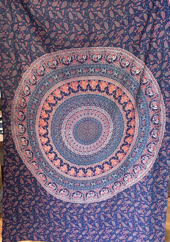 Mandala Wall Hanging Tablecloth Orange Red Blue Elephant Boho Hippie 52” x 79” gallery