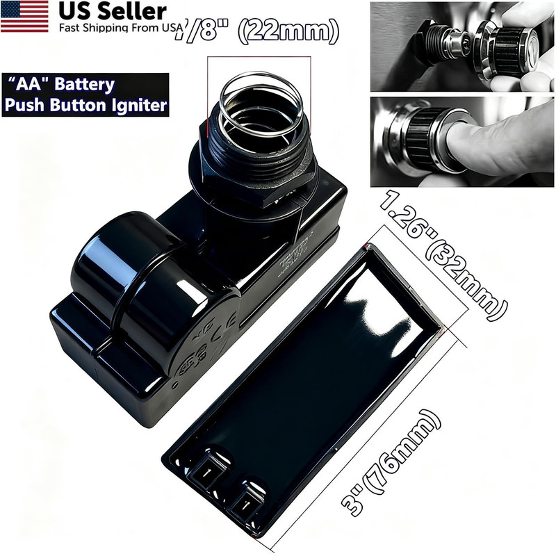 MCAMPAS Universal AA Battery Push Button Igniter - 2 Outlet - Silver, Black gallery