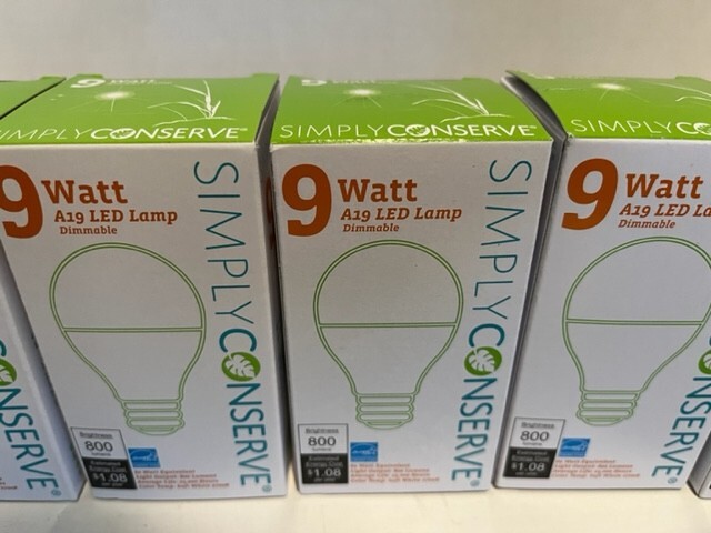 Simply Conserve 9 Watt A19 LED Dimmable Lamps 800 Lumens - Lot Of 5 NEW gallery