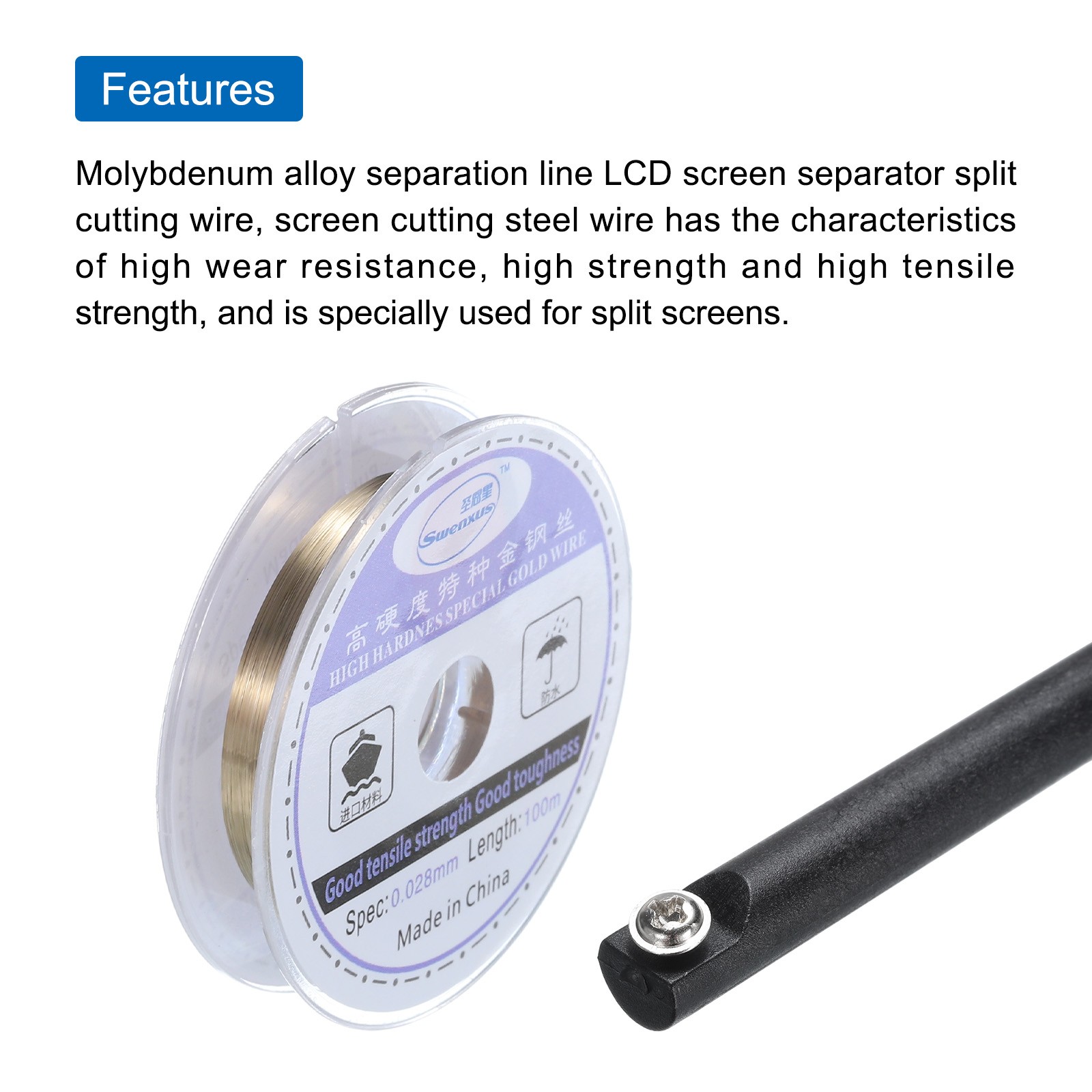 100m Molybdenum Screen Cutting Wire Line with Handle LCD Separate 0.028mm gallery