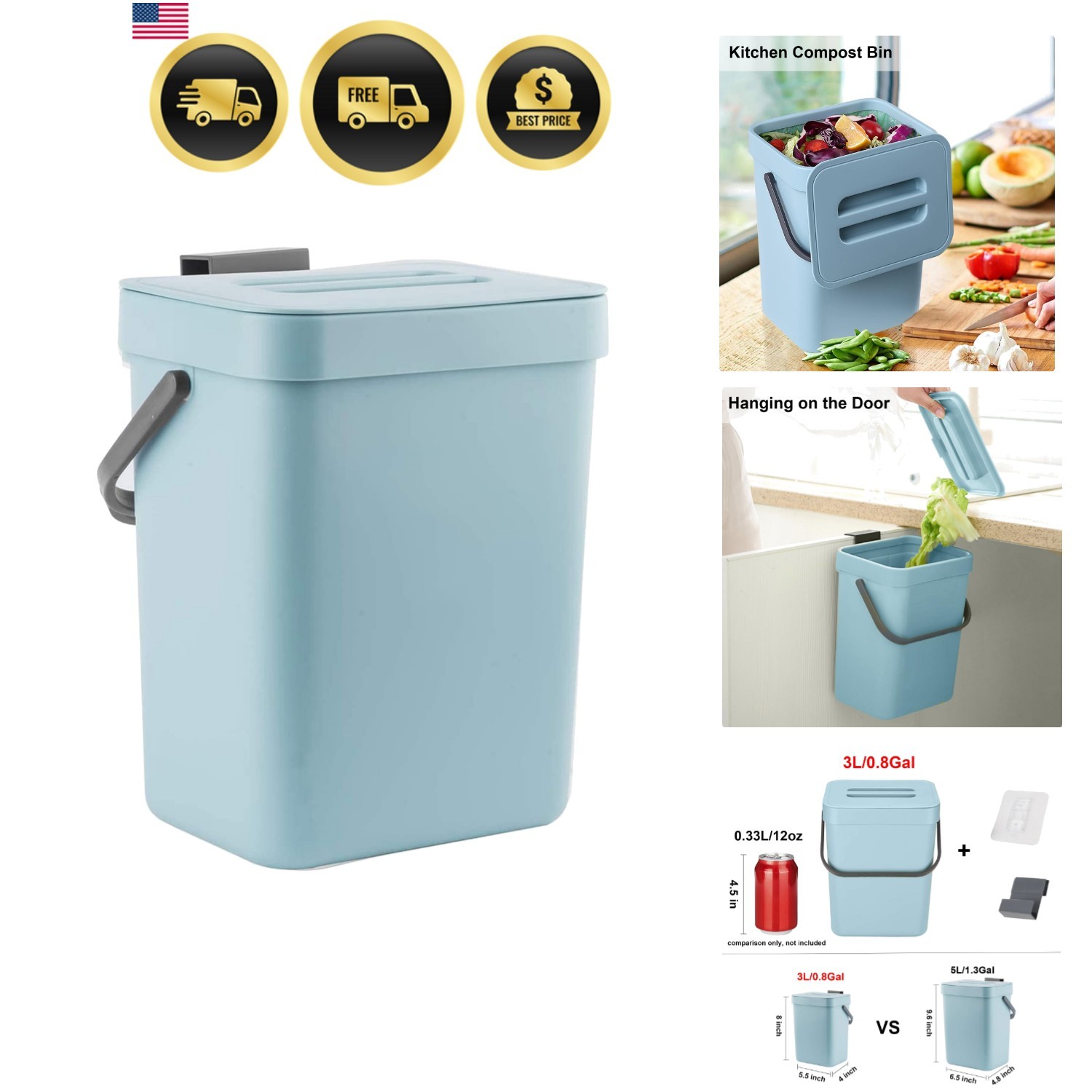 Compost Bin Kitchen, Small Compost Bin for Kitchen, Countertop Compost Bucket... gallery
