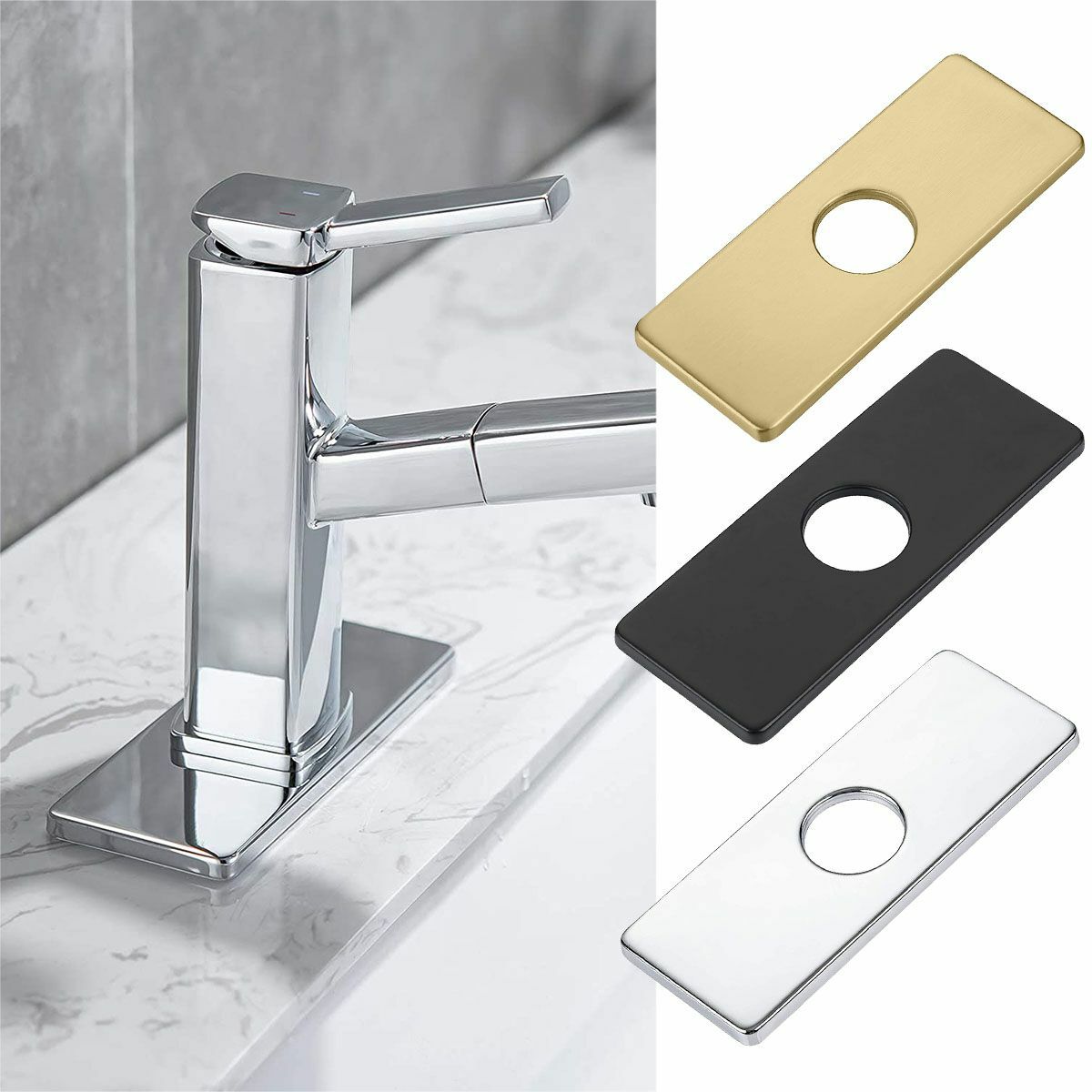 6" Bathroom Kitchen Sink Faucet Hole Cover Stainless Deck Plate 3 Hole Cover Cap gallery