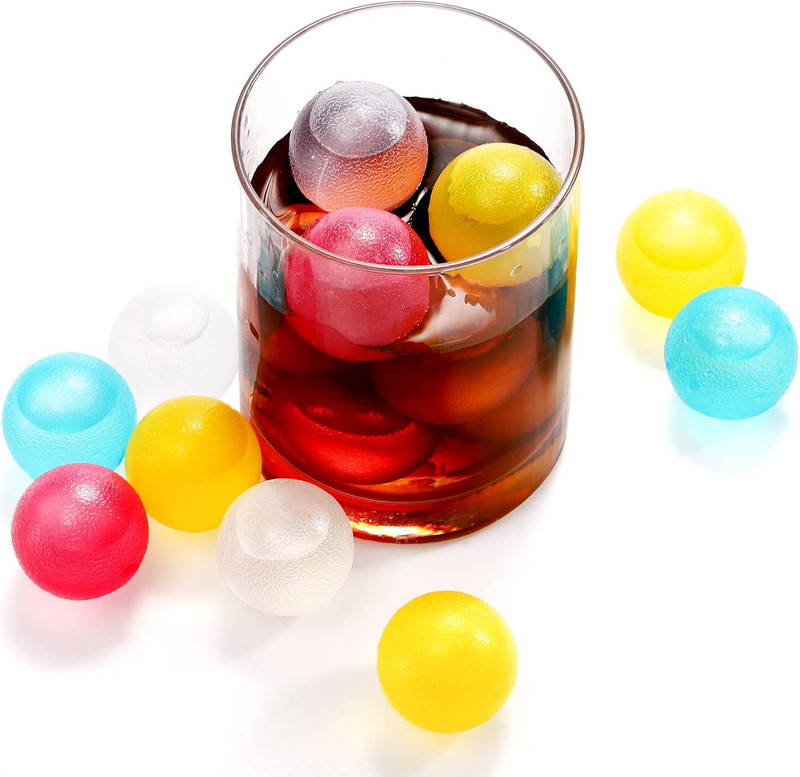 200 Pack Reusable Ice Cubes for Drinks, Colored Plastic, round for Cocktails, Wi gallery
