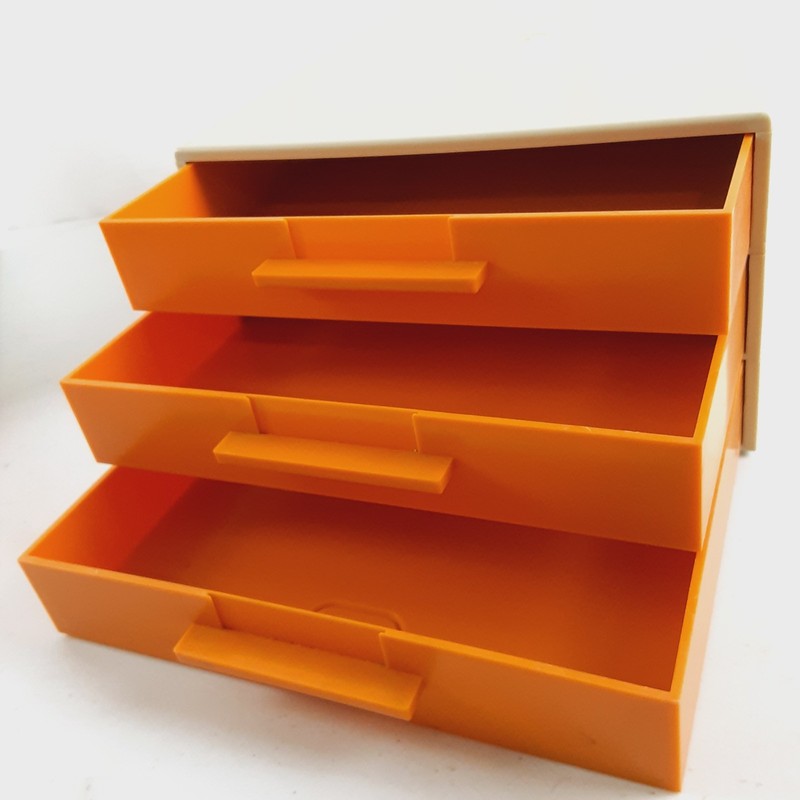 Vintage Hard Plastic Stacking Tray Drawers 3 Slide Out Yellow & Beige Retro MCM gallery