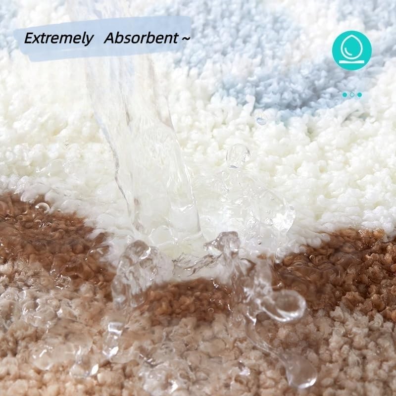 Blue Ocean Wave Bath Mat, Cute Coastal Beach Theme Decor,Non Slip Washable Ba... gallery