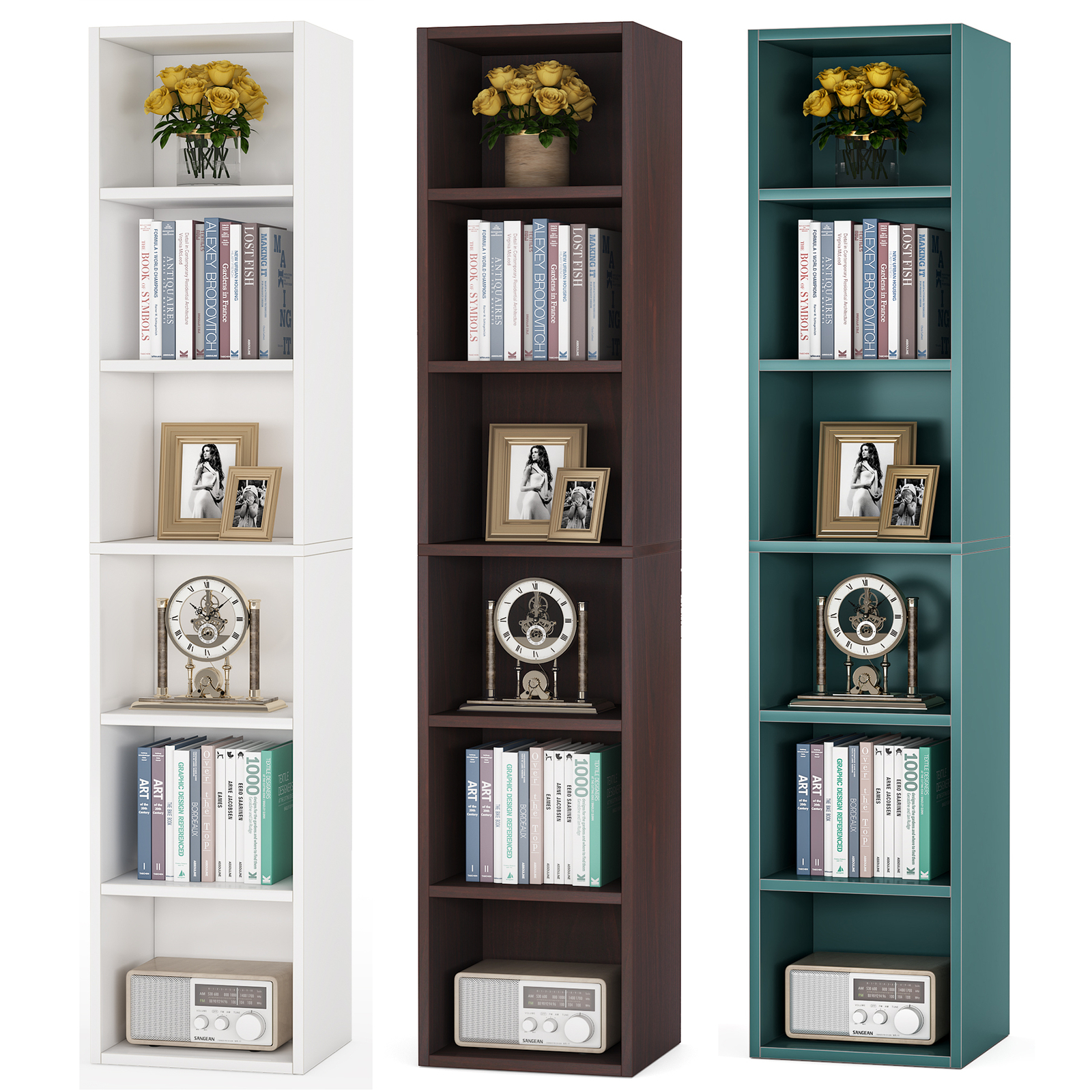71" Tall Narrow Bookcase Bookshelf for Living Room 6-Tier Wood Storage Cube gallery
