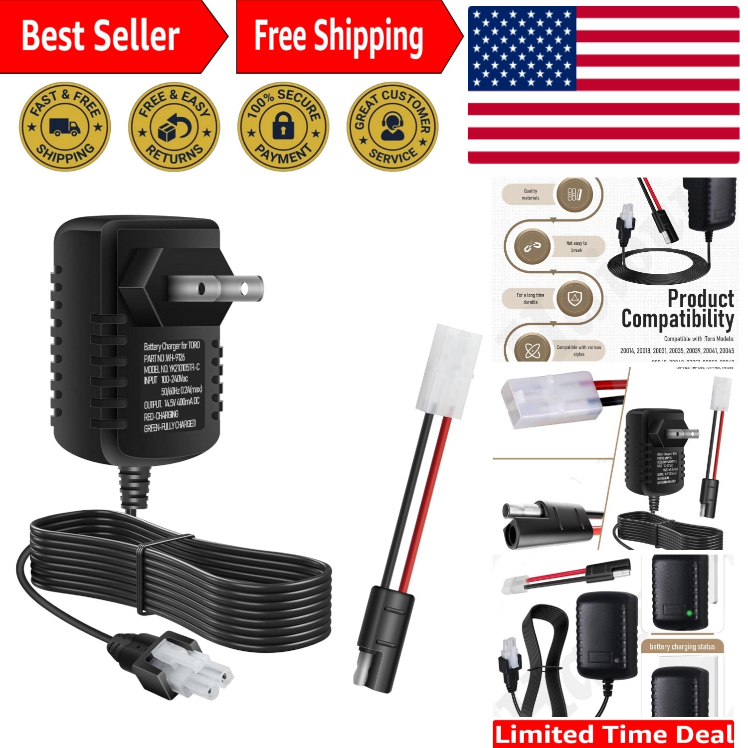 Toro Lawnboy 22" Battery Charger – 12V Power, Multiple Replacements Included gallery