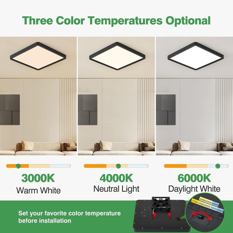 16 Inch Square LED Flush Mount Ceiling Light, 36W 3600LM, 3000K/4000K/6000K C... gallery