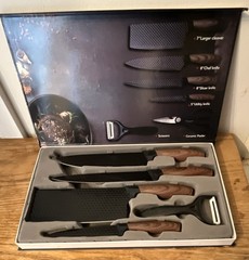 ER-009 Kitchen Knife Set Cleaver Chef Slicer Utility Peeler Black Brown