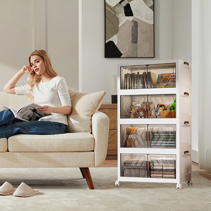 Foldable Storage Bins with Wheels, Stackable Storage Bins with Doors and Lids gallery
