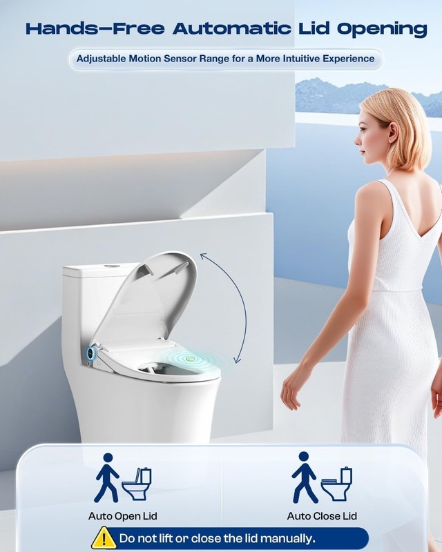 Self-Cleaning Bidet Seat with Automatic Lid, Warm Water, Remote Control, White gallery