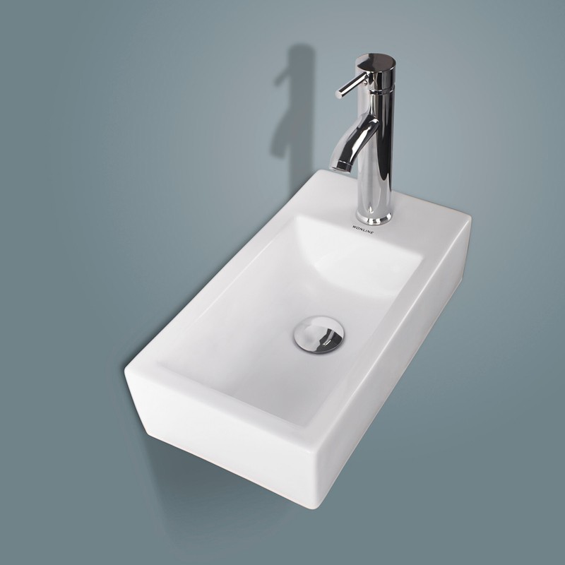 Wall Mount Bathroom Corner Sink Ceramic Vessel Small Sink w/ Faucet Drain White gallery