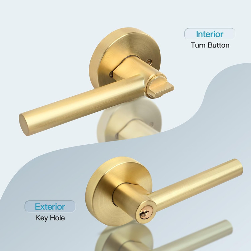 10 Pack Keyed Entry Door Handles Satin Brass Heavy Duty Round Interior Levers gallery