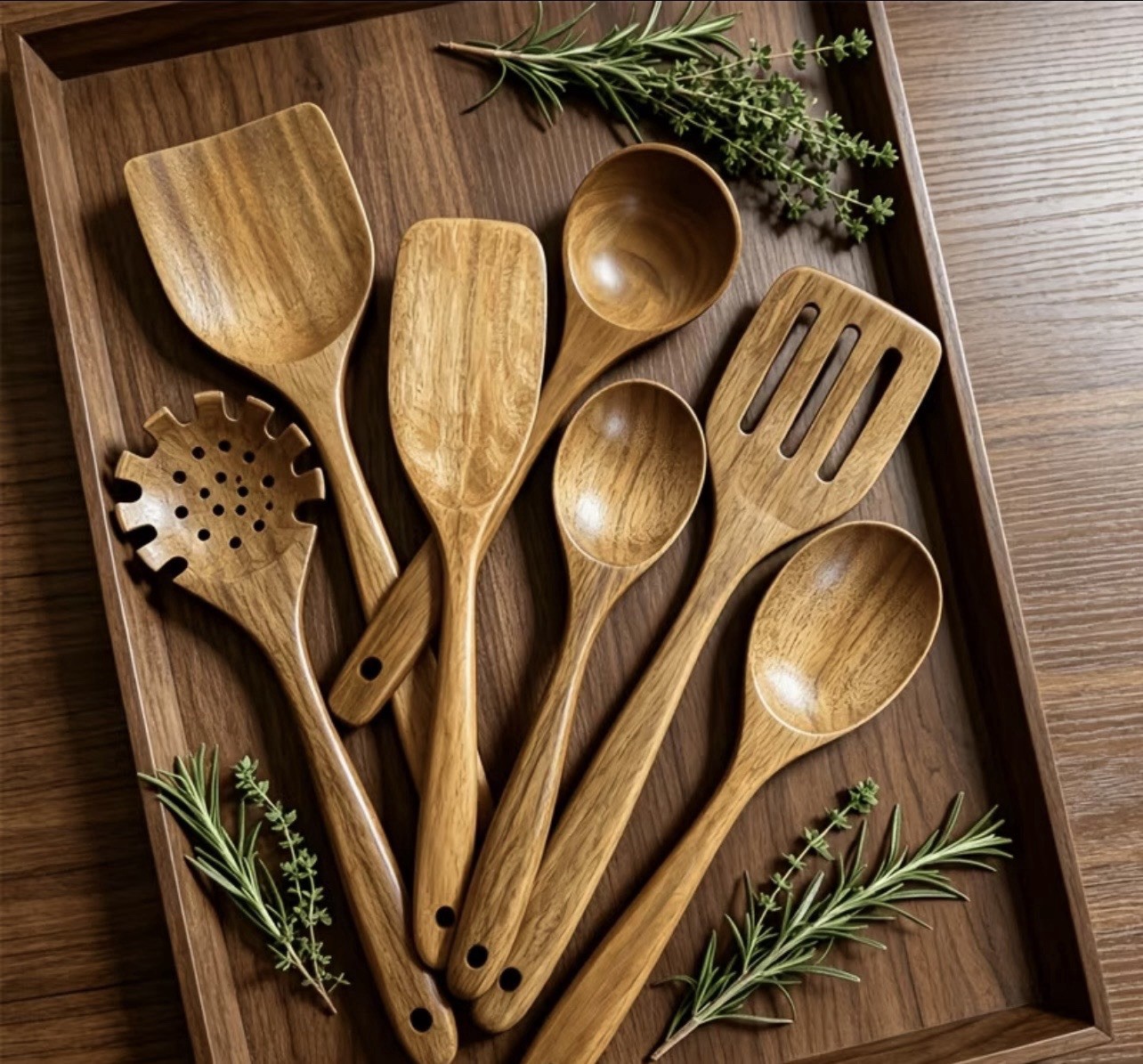 10-Piece Teak Wood Cooking Utensils Set- Non-stick, Lightweight & Heat-Resistant gallery
