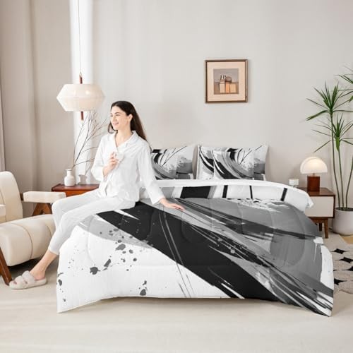 Black and Grey Comforter Sets with Sheets Twin Twin (7-Piece) Black Grey White gallery