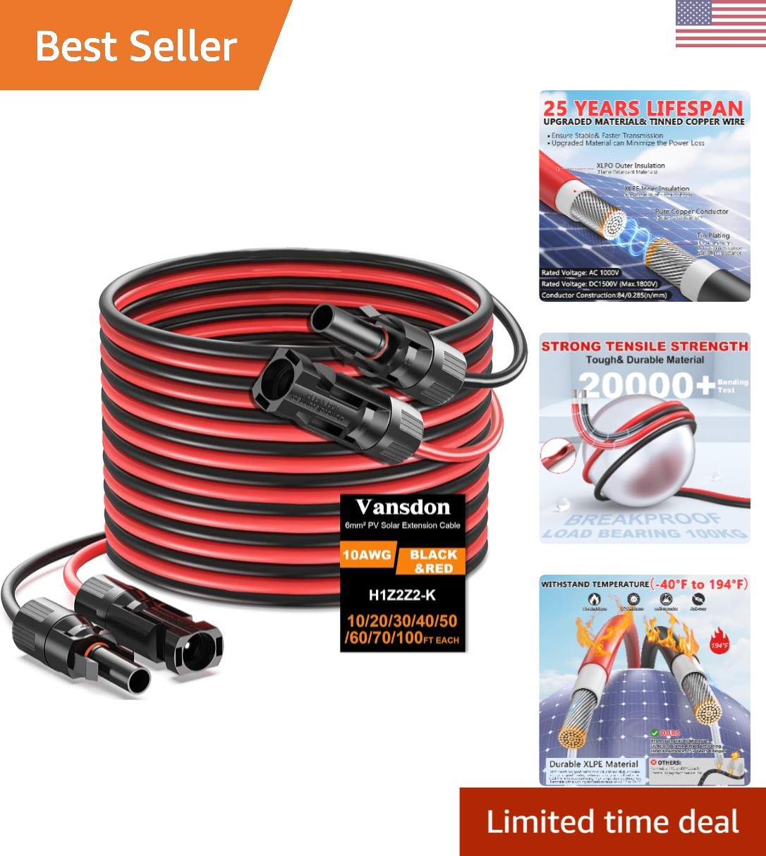 High-Efficiency 100FT Double 10AWG Solar Extension Cable for RV and PV Systems gallery