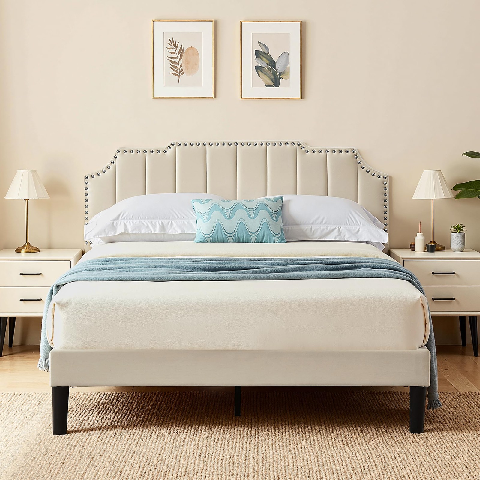 Base De Cama De Madera Beige Queen Size Con Cabecera Espaldar Baratos En Oferta gallery