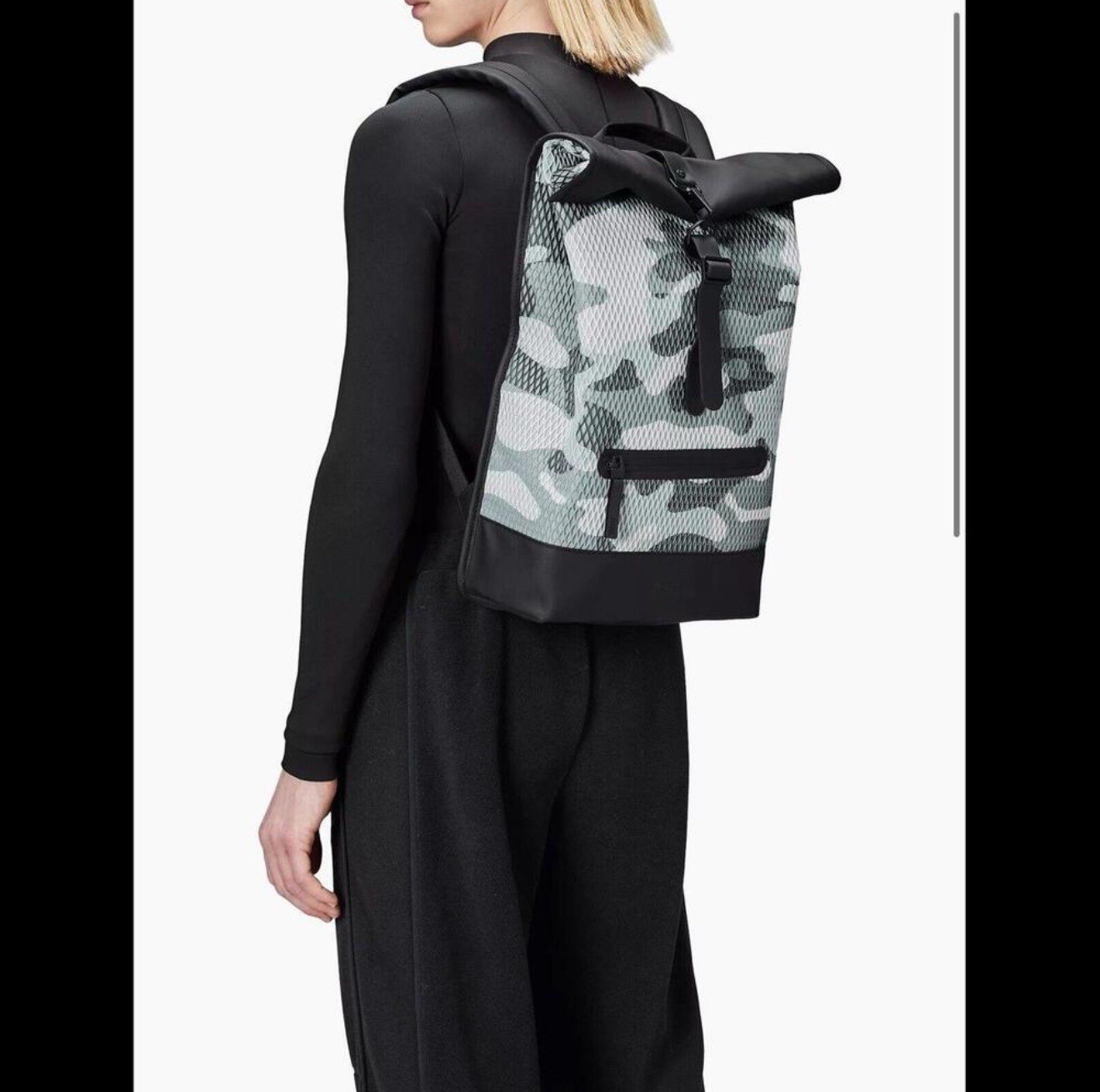 RAINS Rolltop Rucksack Waterproof Backpack Black Camo NWT