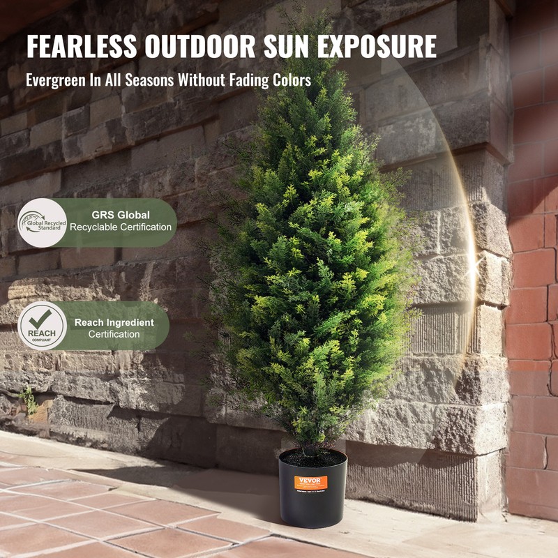 VEVOR 2 Pack 3' Artificial Cedar Topiary Tree Faux Plant UV Decor In/Outdoor gallery