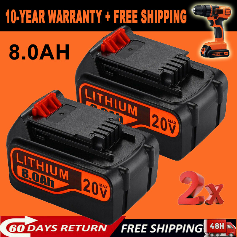 2 Pack 20V Battery 8.0Ah for Black+Decker LB2X4020 MAX Lithium Ion Pack LBXR20 gallery