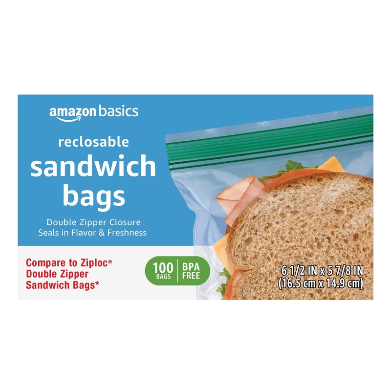 Amazon Basics Reclosable Double Zipper Sandwich 100 Count (Pack of 1), clear gallery