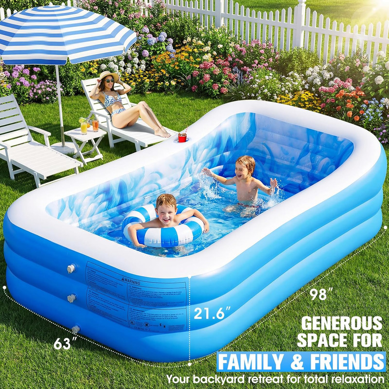 Inflatable Pool with Seats and Headrest,Oversized Thickened Large Blow Up Pool f gallery