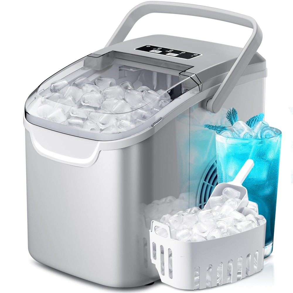 Countertop Ice Maker Machine, 8 Cubes in 6 mins, 26lb/Day 26Lbs/24H, Grey