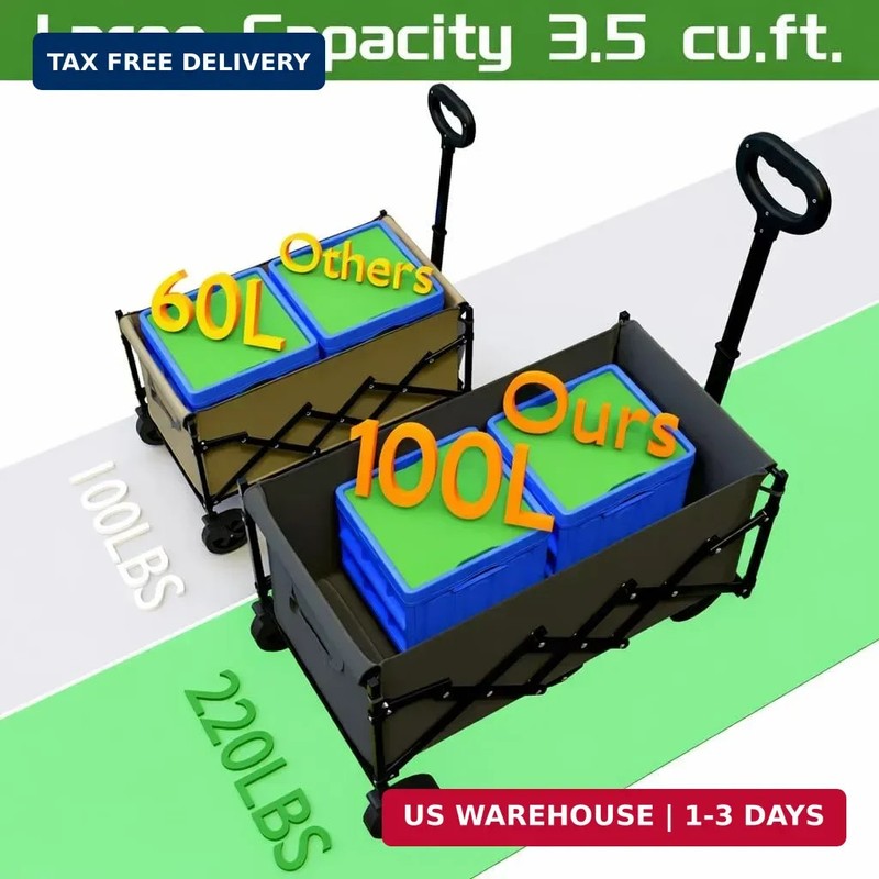 Collapsible Wagon with Wheels, Wagons Carts Foldable 220 lbs Heavy Duty, Folding gallery
