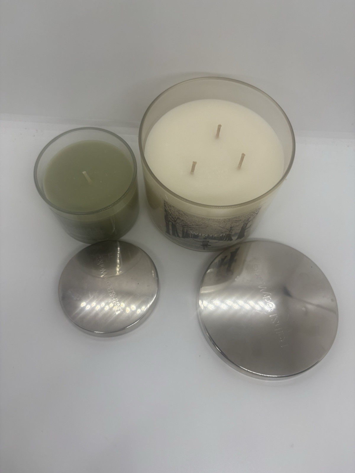 Slatkin co Winter & Apple Spruce Candles 14 oz & 4 oz - Lot of 2 gallery