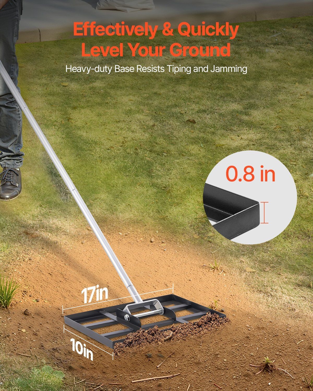 Lawn Leveling Rake, 78in Handle 17x10in Plate, 5-Height Adjustable Q235 Steel gallery