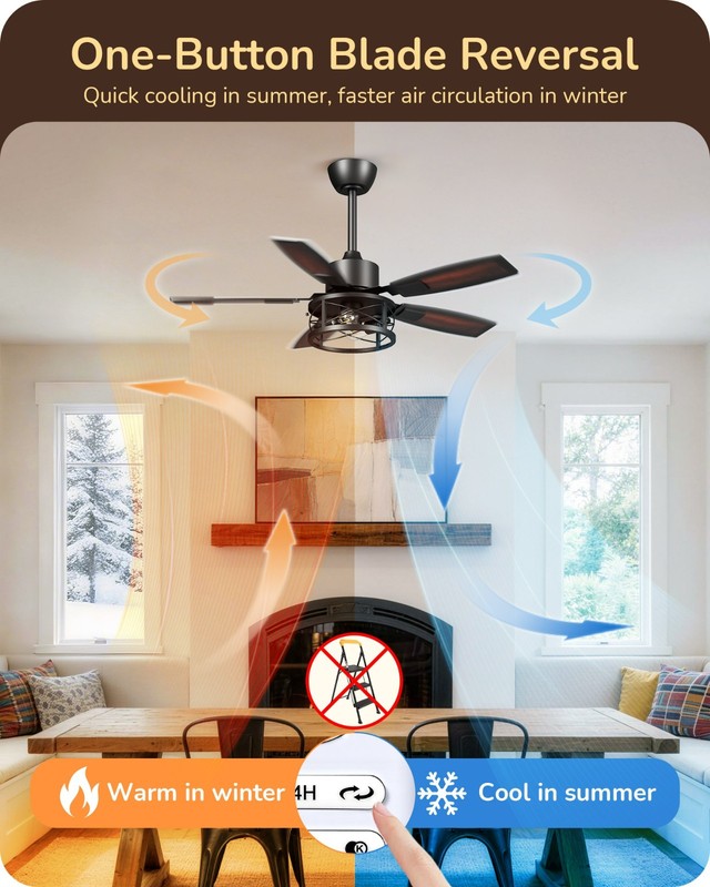 42" Reversible DC Ceiling Fan Light Dimmable Remote 6-Speed Wood Caged Quiet gallery