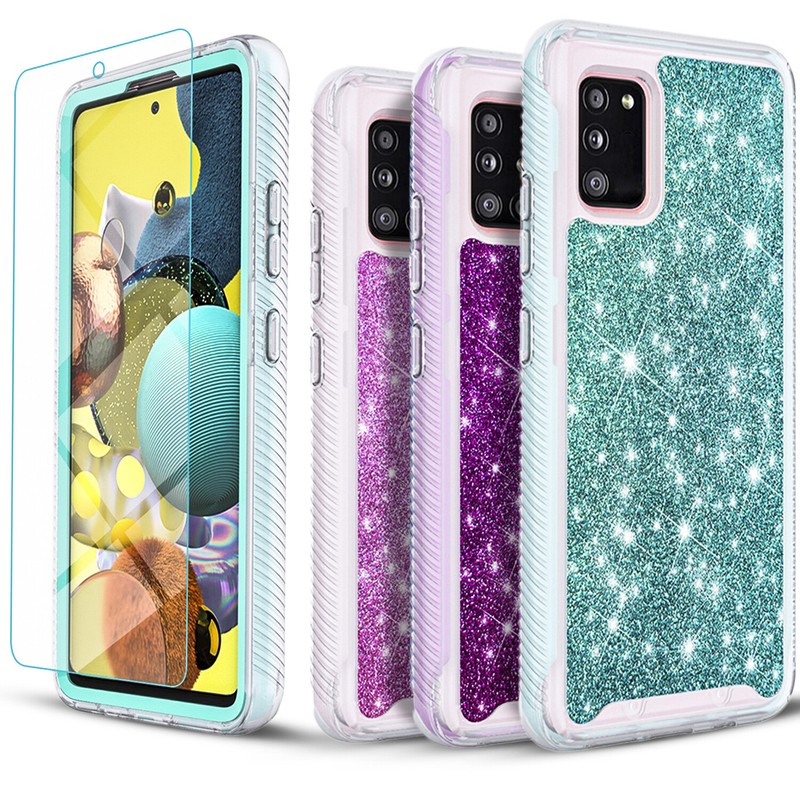 For Samsung Galaxy A02S Phone Case Cover Glitter Diamond+ Tempered Glass Screen
