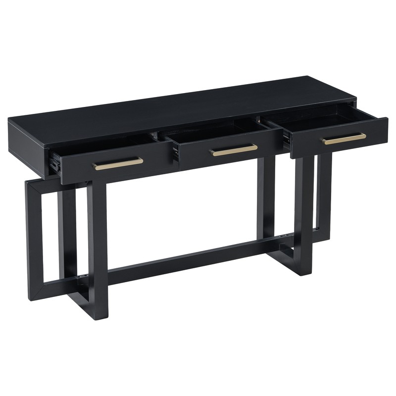 57" Modern Console Table with Geometric Interlocked Base and 3 Storage Drawers gallery