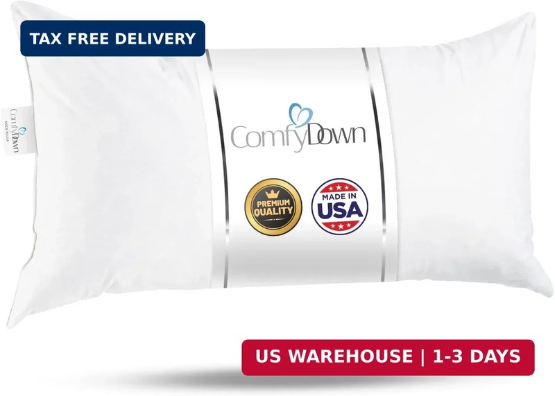 ComfyDown 12x20 Throw Pillow Insert, Down & Feather Fill, 100% Cotton Cover, Mad gallery