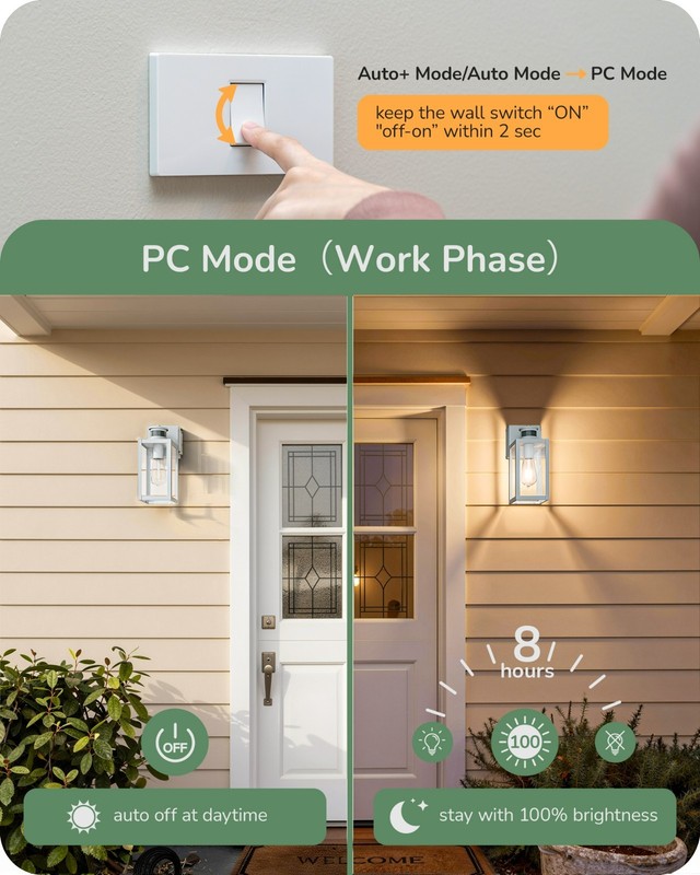 Motion Sensor Outdoor Wall Lights, 2 GFCI Outlets & 3 Modes, 12" H Waterproof gallery
