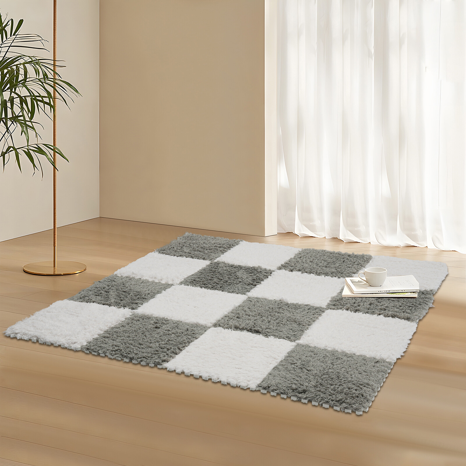 16pcs Soft Shaggy Rugs Fluffy Carpets For Non-Slip Shag Bedside Living Room Rug gallery