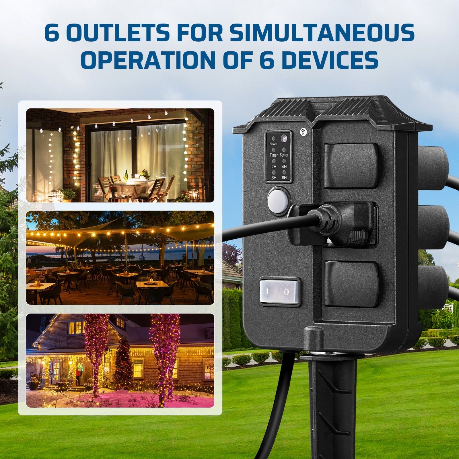 DEWENWILS Outdoor Power Stake Light Timer with 6 Grounded Outlets,13A 1625W, UL gallery
