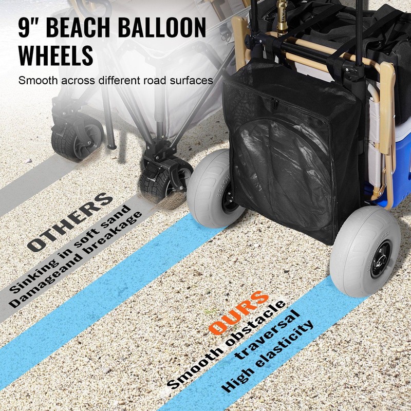 Compact Folding Beach Dolly, 165lb Capacity, 9" Balloon Wheels, 20.1x14.6in gallery