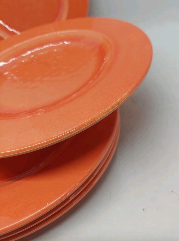 Max Studio Home Crackle Rustic Melamine Salad Dessert Plate 8.5" Orange Set Of 6 gallery