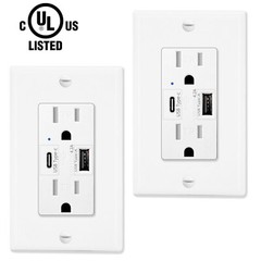 2PK 4.2A Dual USB Type-C Type-A Wall Outlet 15A Power Charger Duplex Receptacle