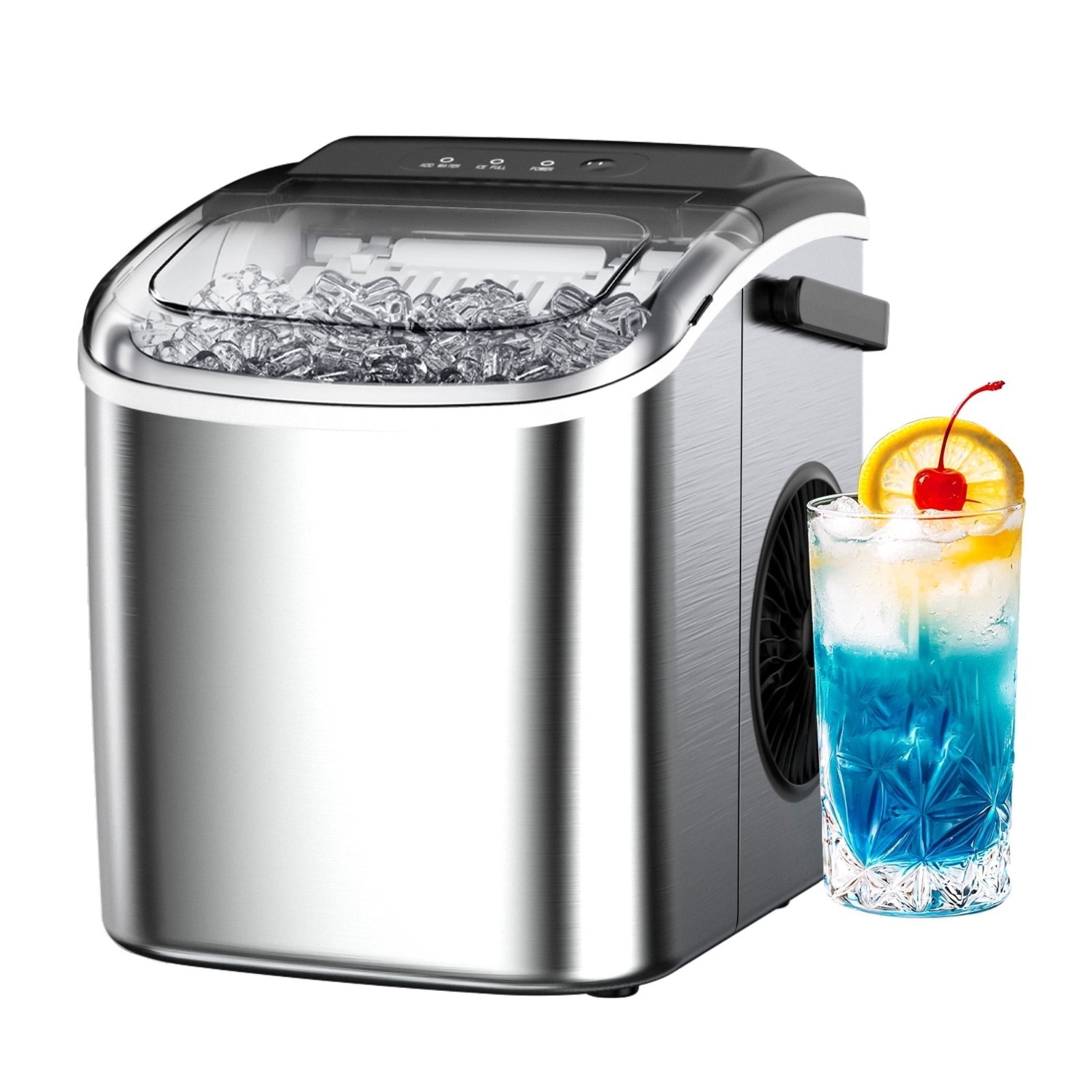 Simzlife 26 lbs/24H Countertop Ice Maker Machine, 9 Bullet-Shaped Ice, Silver gallery