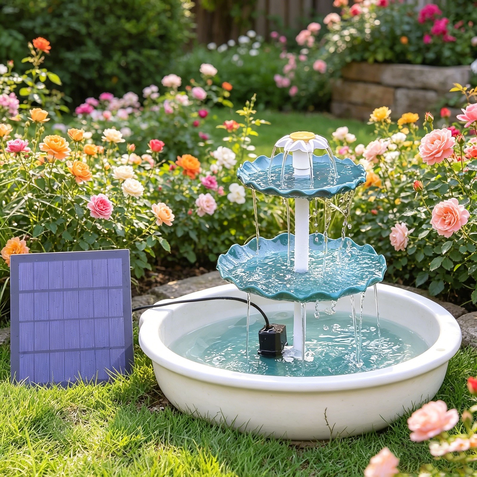 Solar Fountain Pump, 3.5w Solar Power Fountain with 3 Tiered Water Fountain,g gallery