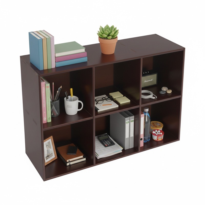 Solid Wood 2-Tier Bookcase 6 Open Compartments Floor Shelf Brown 90 × 30 × 75 cm gallery