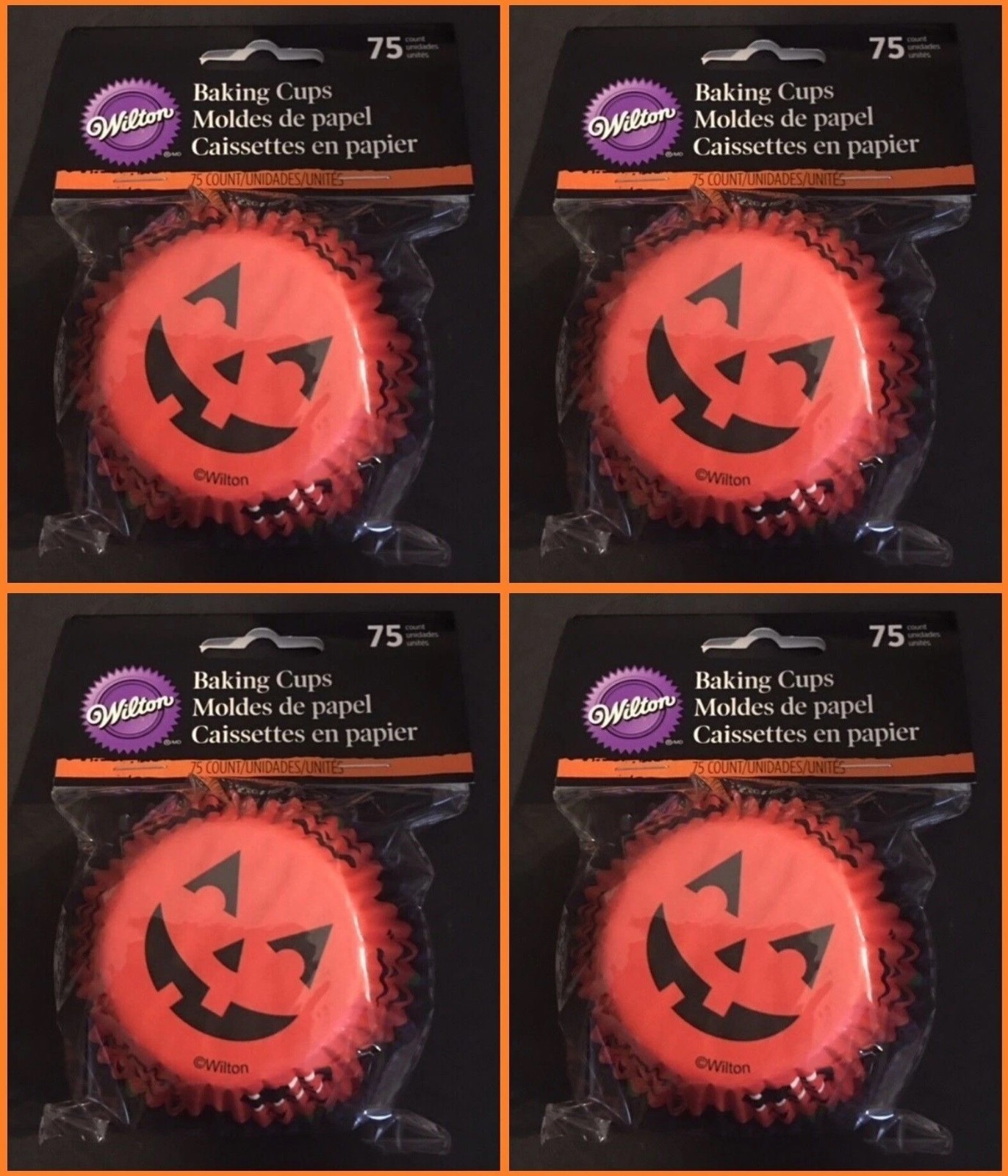 Retired Wilton Cupcake Liners Baking Cups 2" size Jack-O-Lantern 4 pks of 75ct gallery