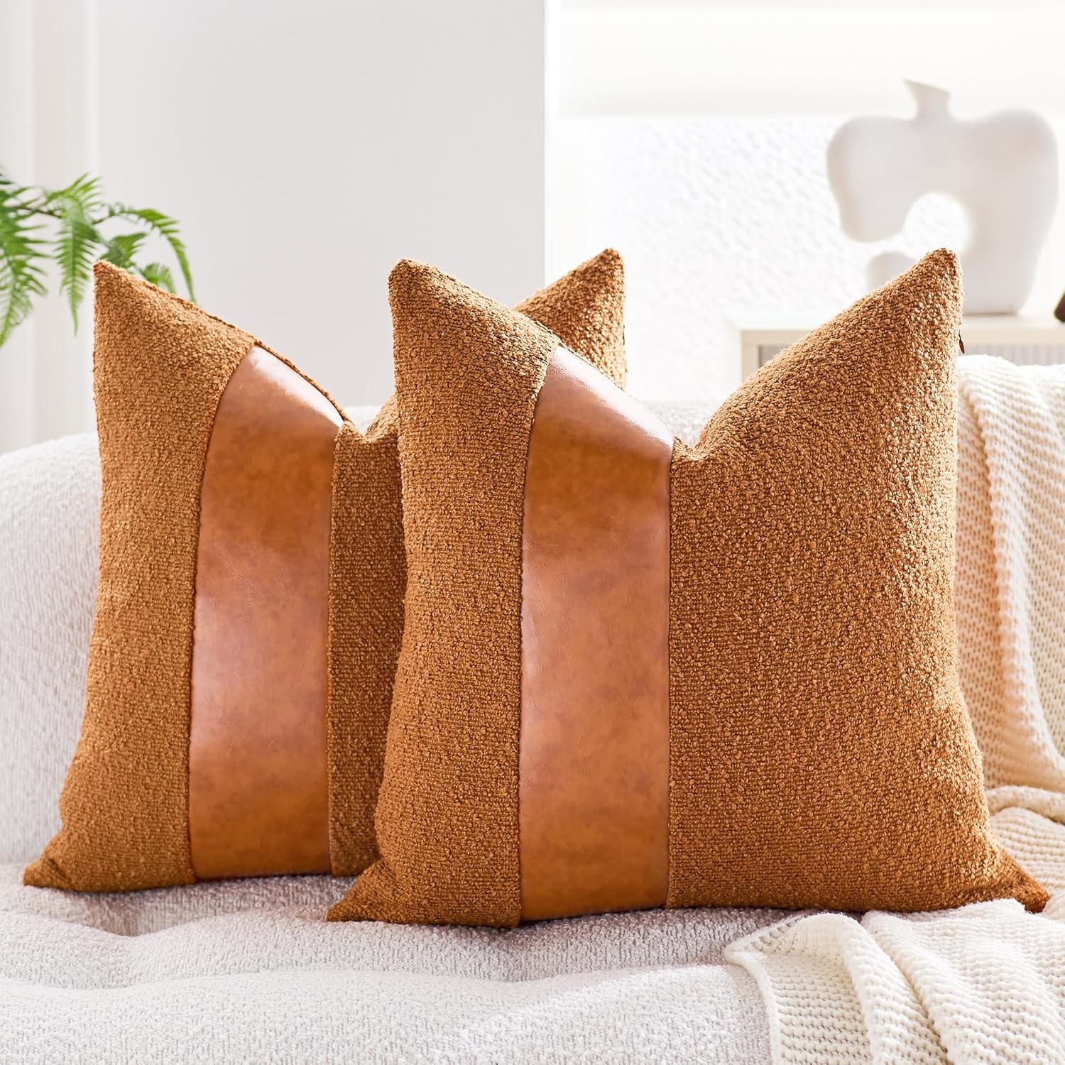 2 Boucle Decorative Throw Pillow Covers 18"x18" – Modern Textured Pillowcases gallery