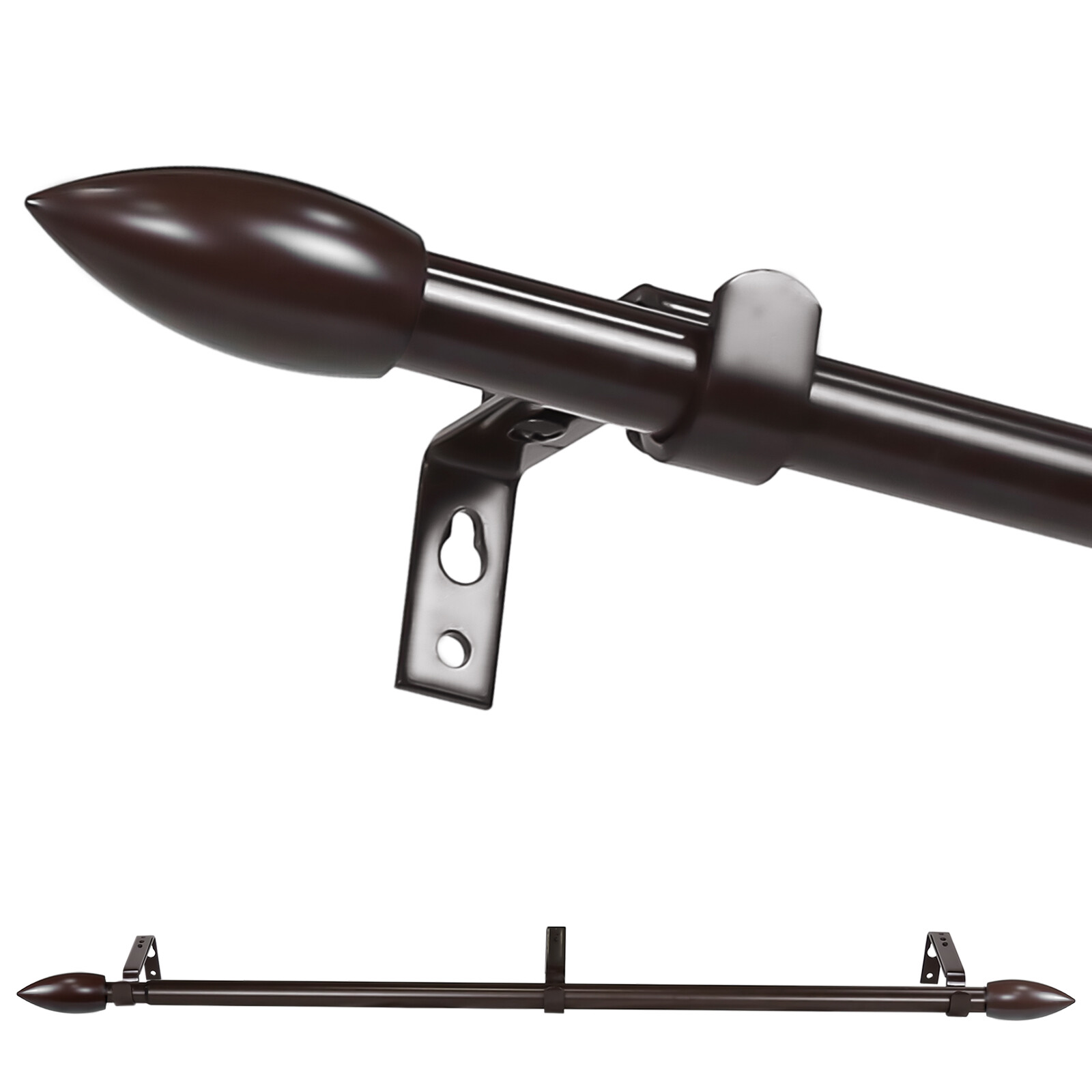 5/8“ Diameter Adjustable Bullet Single Curtain Rod Set, 28”-48“/48”-84“/84”-120” gallery